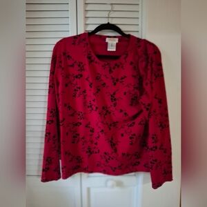 Talbots Red Floral Long Sleeve Top